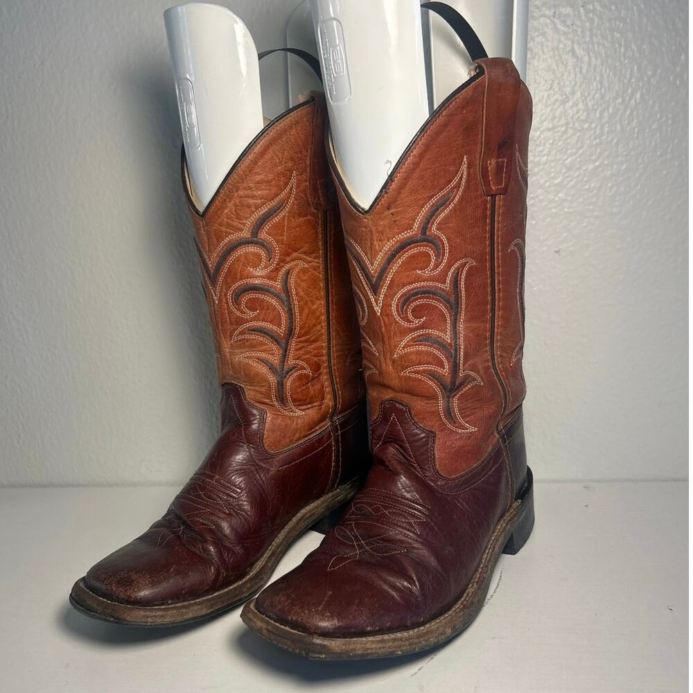 Old West kids' Brn boots SZ 4, Flawed-For Crafting Leather or Western Planters